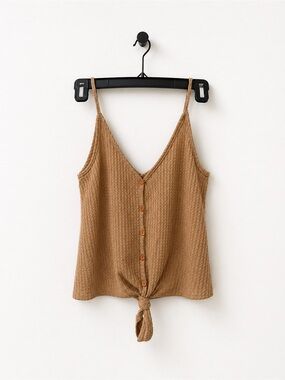 Urban Outfitters Camel Waffle Knit Tie-Front Cami